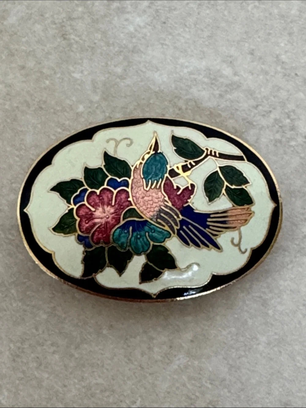 Cloisonné Oval Buckle Stretch Belt or a Scarf Floral Enamel Metal 1.75” x 1.25